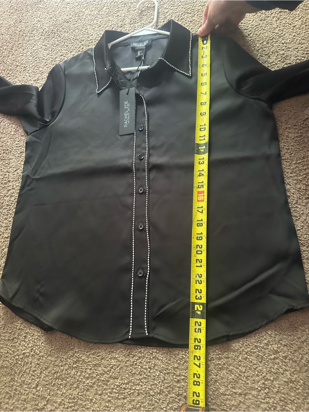 Rachel Zoe Black Button-Down Shirt with Contrast Beaded Trim - Picture 4 of 7
